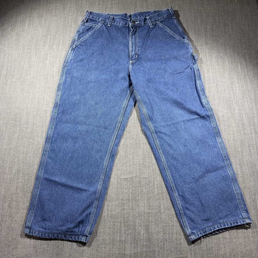 Carhartt Jeans Mens 34x27 Blue Relaxed Fit Straight Leg Denim Carpenter Workwear